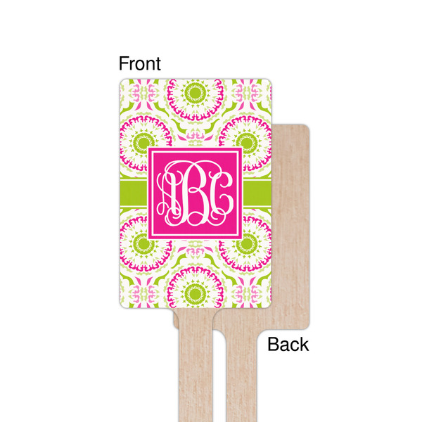 Pink & Green Suzani Wooden 6.25" Stir Stick - Rectangular - Single - Front & Back