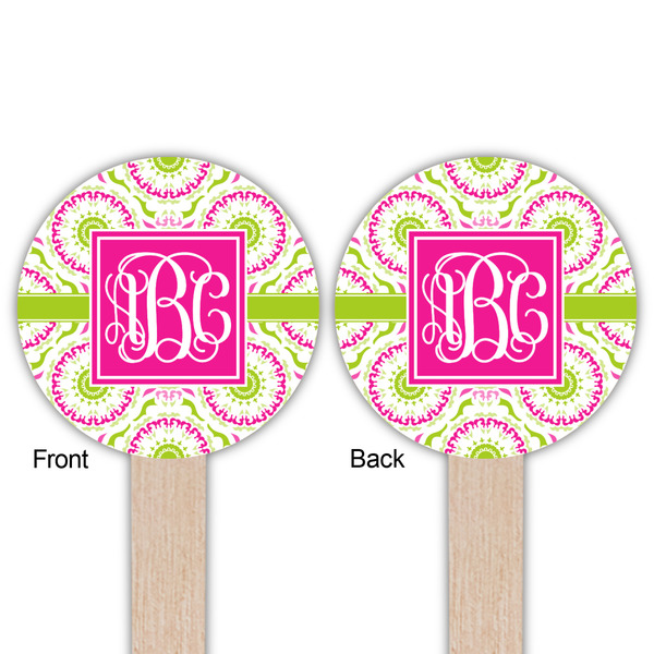 Pink & Green Suzani Wooden 6" Food Pick - Round - Double Sided - Front & Back
