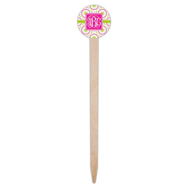 Pink & Green Suzani Wooden 6" Food Pick - Round - Single Pick