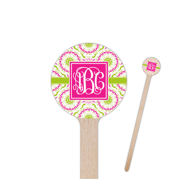 Custom Pink & Green Suzani Round Wooden Stir Sticks (Personalized)