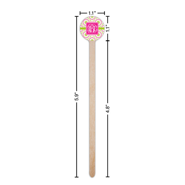 Pink & Green Suzani Wooden 6" Stir Stick - Round - Dimensions