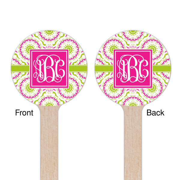 Pink & Green Suzani Wooden 6" Stir Stick - Round - Double Sided - Front & Back