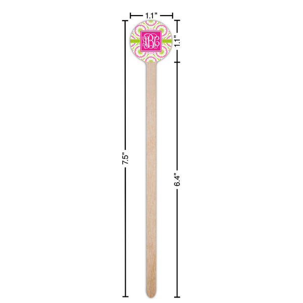 Pink & Green Suzani Wooden 7.5" Stir Stick - Round - Dimensions