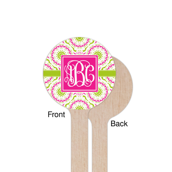Pink & Green Suzani Wooden 7.5" Stir Stick - Round - Single Sided - Front & Back