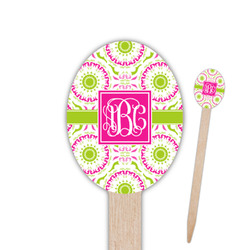 Pink & Green Suzani Oval Wooden Food Picks - Single Sided (Personalized)