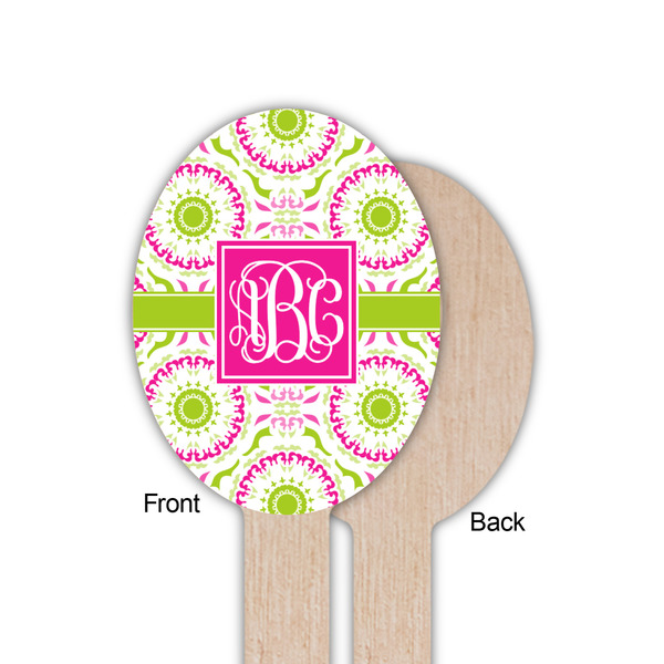 Pink & Green Suzani Wooden Food Pick - Oval - Single Sided - Front & Back