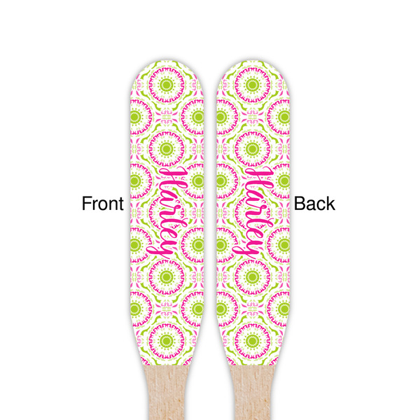 Pink & Green Suzani Wooden Food Pick - Paddle - Double Sided - Front & Back