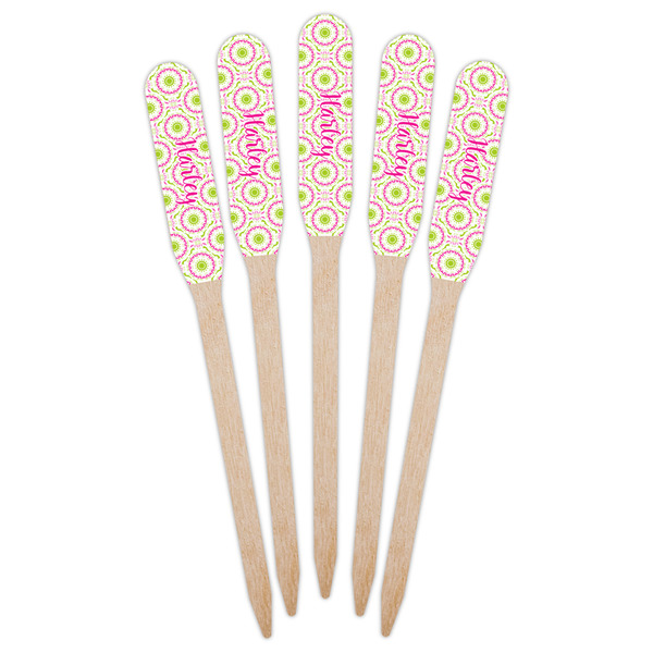 Pink & Green Suzani Wooden Food Pick - Paddle - Fan View