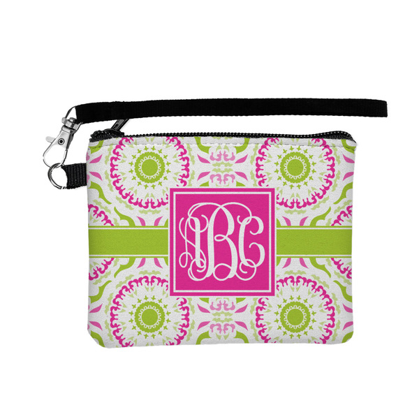 Custom Pink & Green Suzani Wristlet ID Case w/ Monogram