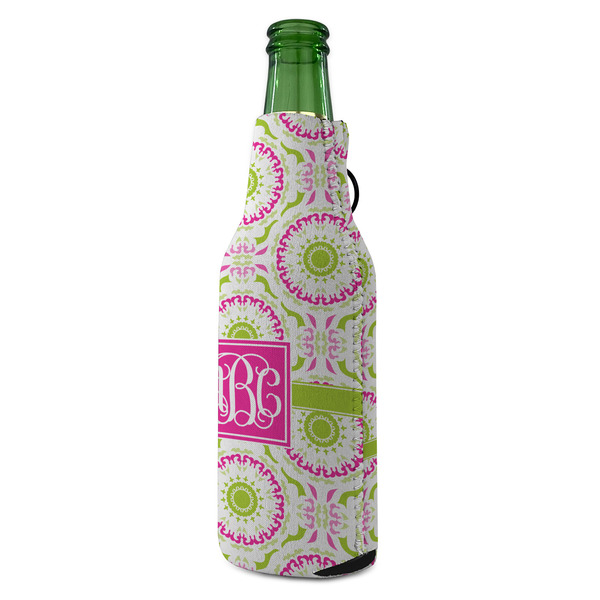 Pink & Green Suzani Zipper Bottle Cooler - ANGLE (bottle)