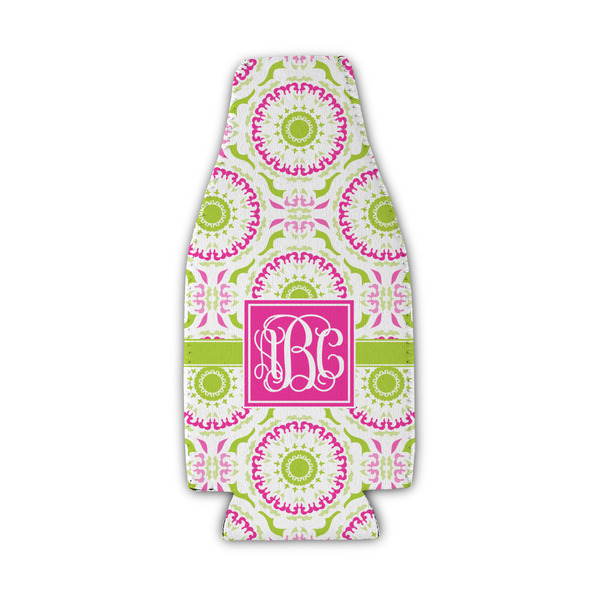 Custom Pink & Green Suzani Zipper Bottle Cooler (Personalized)