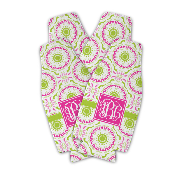 Custom Pink & Green Suzani Zipper Bottle Cooler - Set of 4 (Personalized)