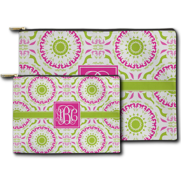 Pink & Green Suzani Zippered Pouches - Size Comparison