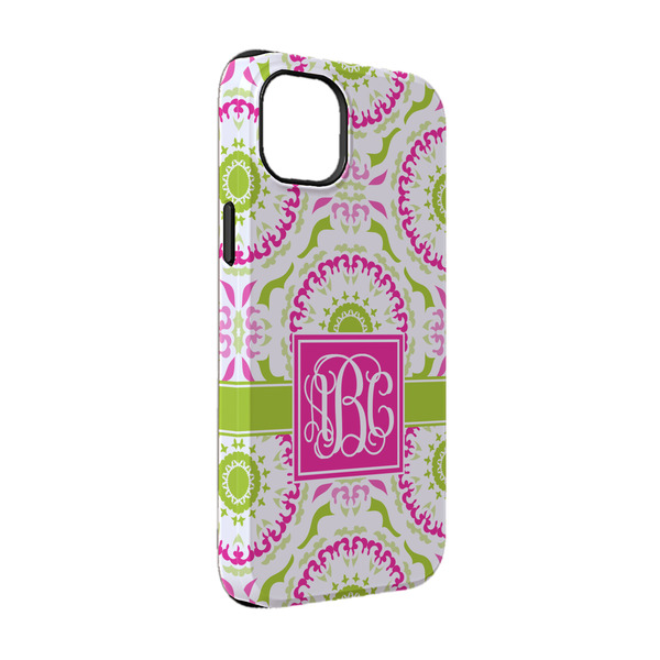 Custom Pink & Green Suzani iPhone Case - Rubber Lined - iPhone 14 Pro (Personalized)