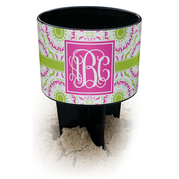 Custom Pink & Green Suzani Black Beach Spiker Drink Holder (Personalized)