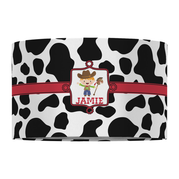 Cowprint w/Cowboy 12" Drum Lampshade - FRONT (Fabric)