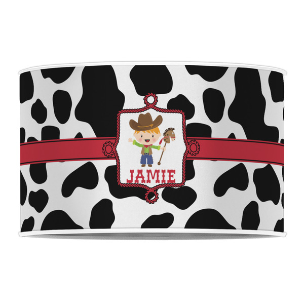Cowprint w/Cowboy 12" Drum Lampshade - FRONT (Poly Film)
