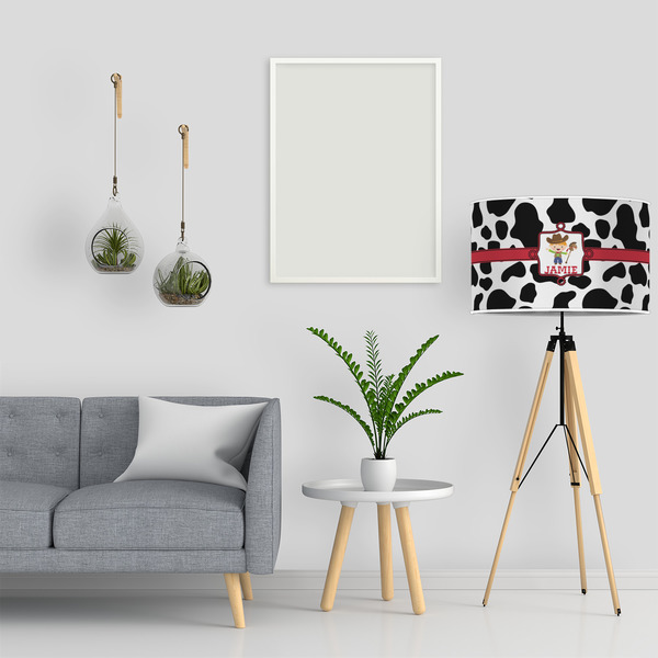 Cowprint w/Cowboy 12" Drum Lampshade - LIFESTYLE