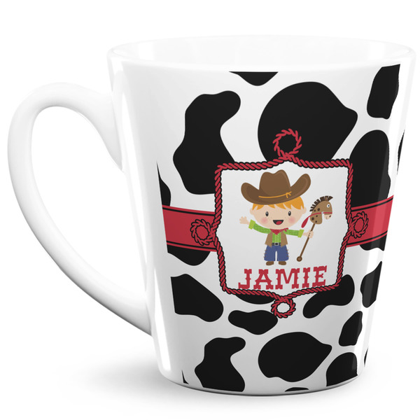 Custom Cowprint w/Cowboy 12 Oz Latte Mug (Personalized)