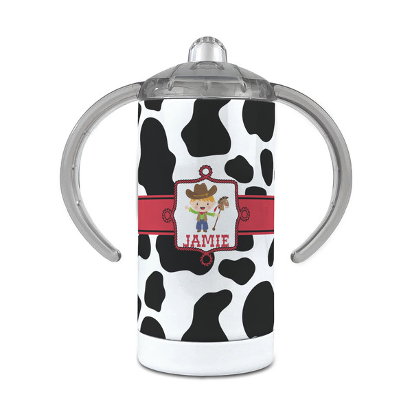 Custom Cowprint w/Cowboy 12 oz Stainless Steel Sippy Cup (Personalized)