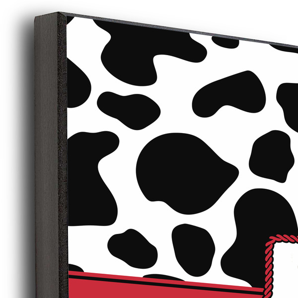 Cowprint w/Cowboy 12x12 Wood Print - Closeup