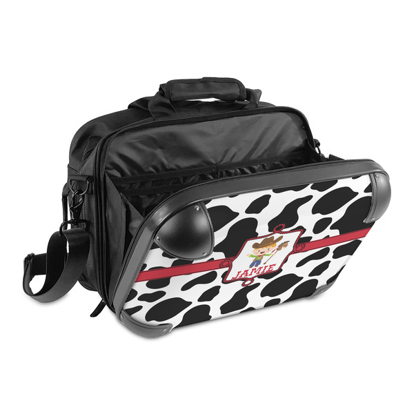 Cowprint w/Cowboy 15" Hard Shell Briefcase - Open