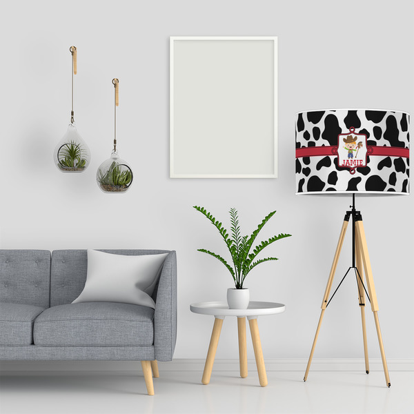 Cowprint w/Cowboy 16" Drum Lampshade - LIFESTYLE