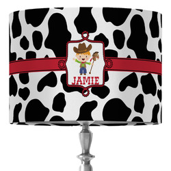Cowprint w/Cowboy 16" Drum Lamp Shade - Fabric (Personalized)