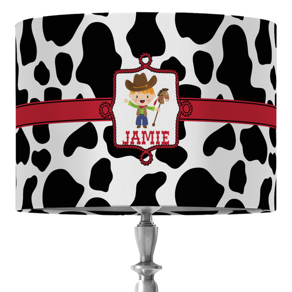 Custom Cowprint w/Cowboy 16" Drum Lamp Shade - Fabric (Personalized)