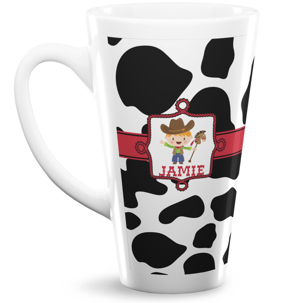 Custom Cowprint w/Cowboy 16 Oz Latte Mug (Personalized)