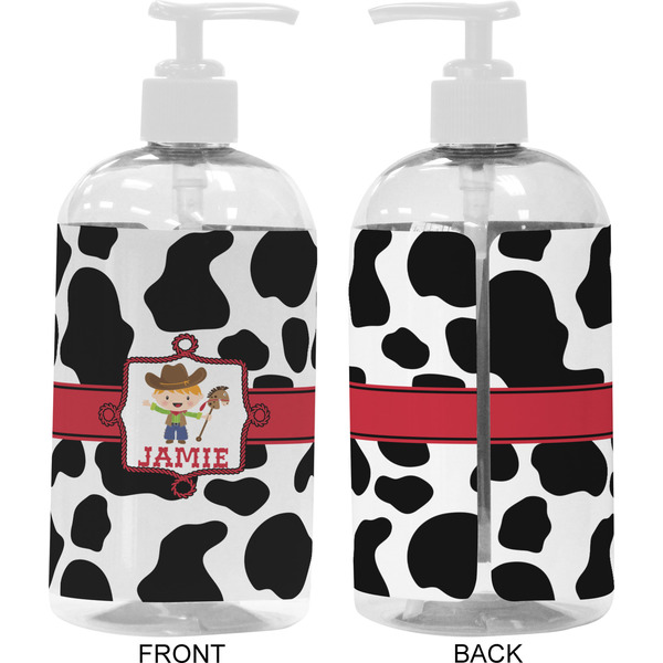 Cowprint w/Cowboy 16 oz Plastic Liquid Dispenser- Approval- White