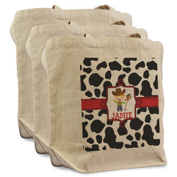 Cowprint w/Cowboy Reusable Cotton Grocery Bags - Set of 3 (Personalized)