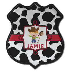 Cowprint w/Cowboy Iron On Shield Patch C w/ Name or Text