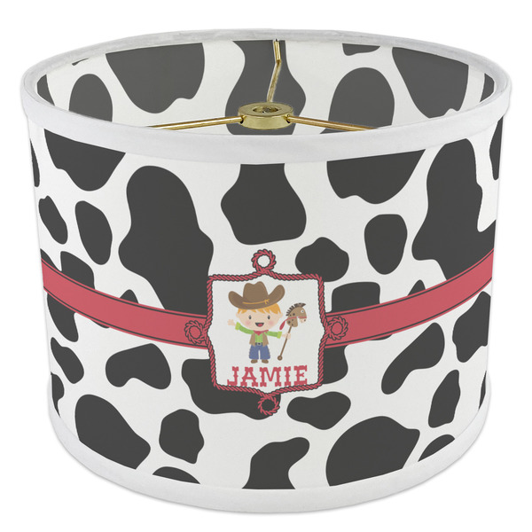 Cowprint w/Cowboy 8" Drum Lampshade - ANGLE Poly-Film