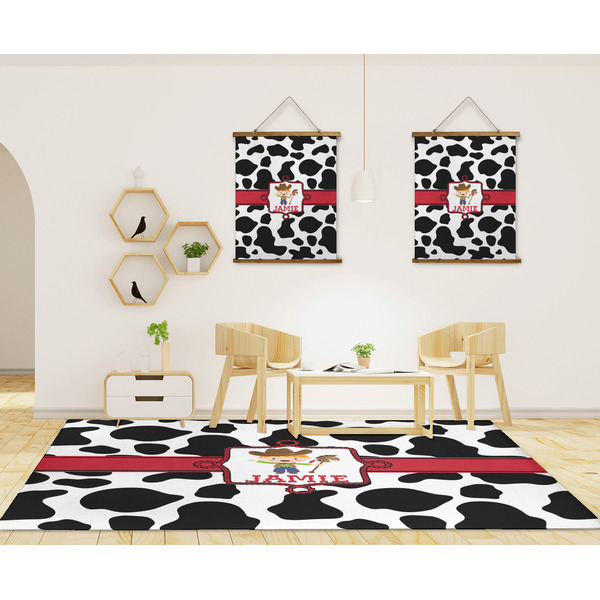 Cowprint w/Cowboy 8'x10' Indoor Area Rugs - IN CONTEXT