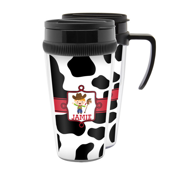 Custom Cowprint w/Cowboy Acrylic Travel Mug (Personalized)