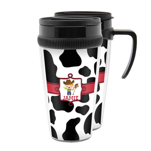 Custom Cowprint w/Cowboy Acrylic Travel Mug (Personalized)