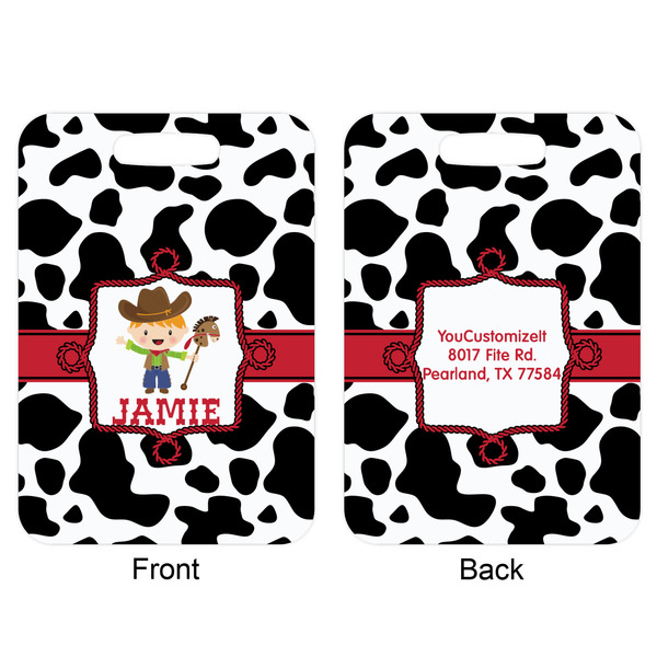 Cowprint w/Cowboy Aluminum Luggage Tag (Front + Back)