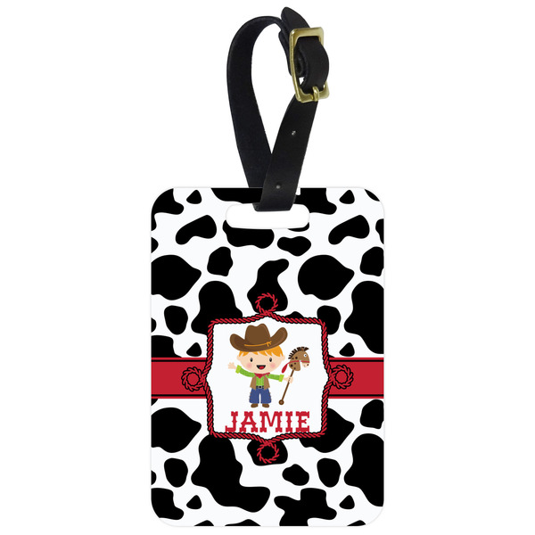 Custom Cowprint w/Cowboy Metal Luggage Tag w/ Name or Text