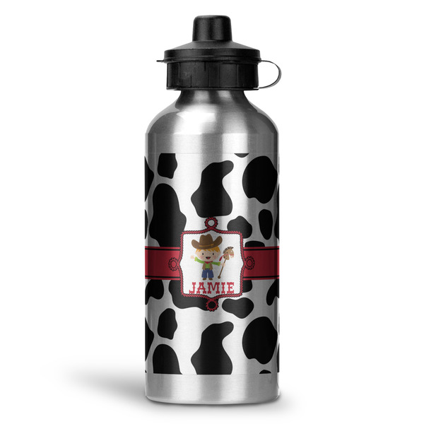 Custom Cowprint w/Cowboy Water Bottles - 20 oz - Aluminum (Personalized)