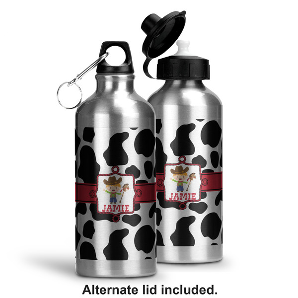 Cowprint w/Cowboy Aluminum Water Bottle - Alternate lid options
