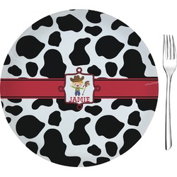 Cowprint w/Cowboy 8" Glass Appetizer / Dessert Plates - Single or Set (Personalized)