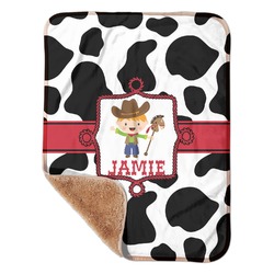 Cowprint w/Cowboy Sherpa Baby Blanket - 30" x 40" w/ Name or Text