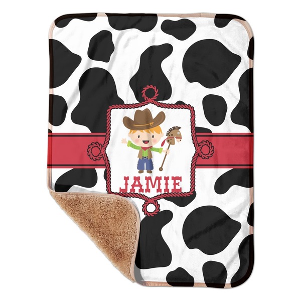 Custom Cowprint w/Cowboy Sherpa Baby Blanket - 30" x 40" w/ Name or Text