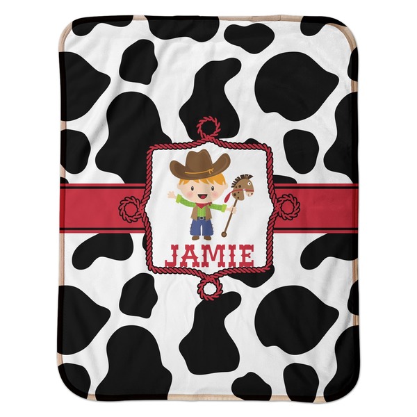 Cowprint w/Cowboy Baby Sherpa Blanket - Flat