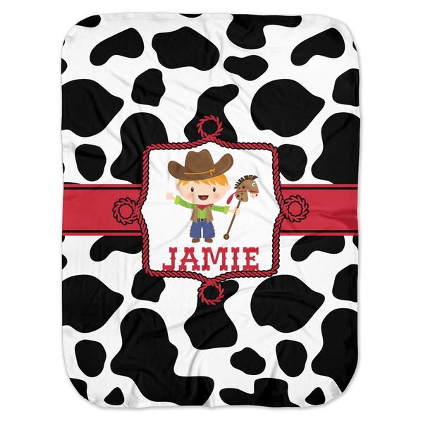 Custom Cowprint w/Cowboy Baby Swaddling Blanket (Personalized)