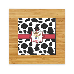 Cowprint w/Cowboy Bamboo Trivet with Ceramic Tile Insert (Personalized)