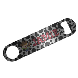 Cowprint w/Cowboy Bar Bottle Opener - Silver w/ Name or Text