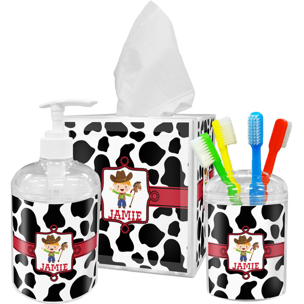 Cowprint w/Cowboy Bathroom Accessories Set (Personalized)