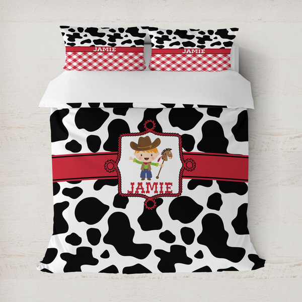 Custom Cowprint w/Cowboy Duvet Cover Set - Full / Queen (Personalized)